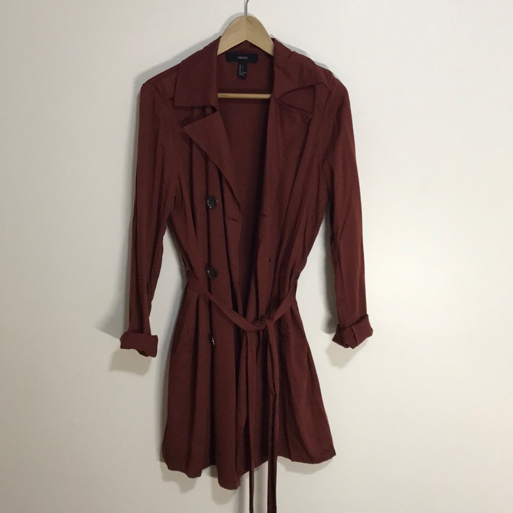 Dark brick red thin trench coat
